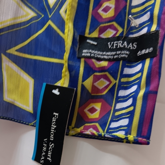 Modern Abstract Shoulder Scarf Rectangle 72x28 Artsy Geo Royal Blue Lime Maroon - Picture 3 of 6